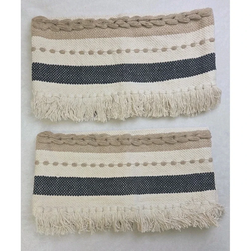 2 REDEARTH Handmade Boho Pillow Covers Bohemian Chic Farmhouse Fringe 18x18 Sham